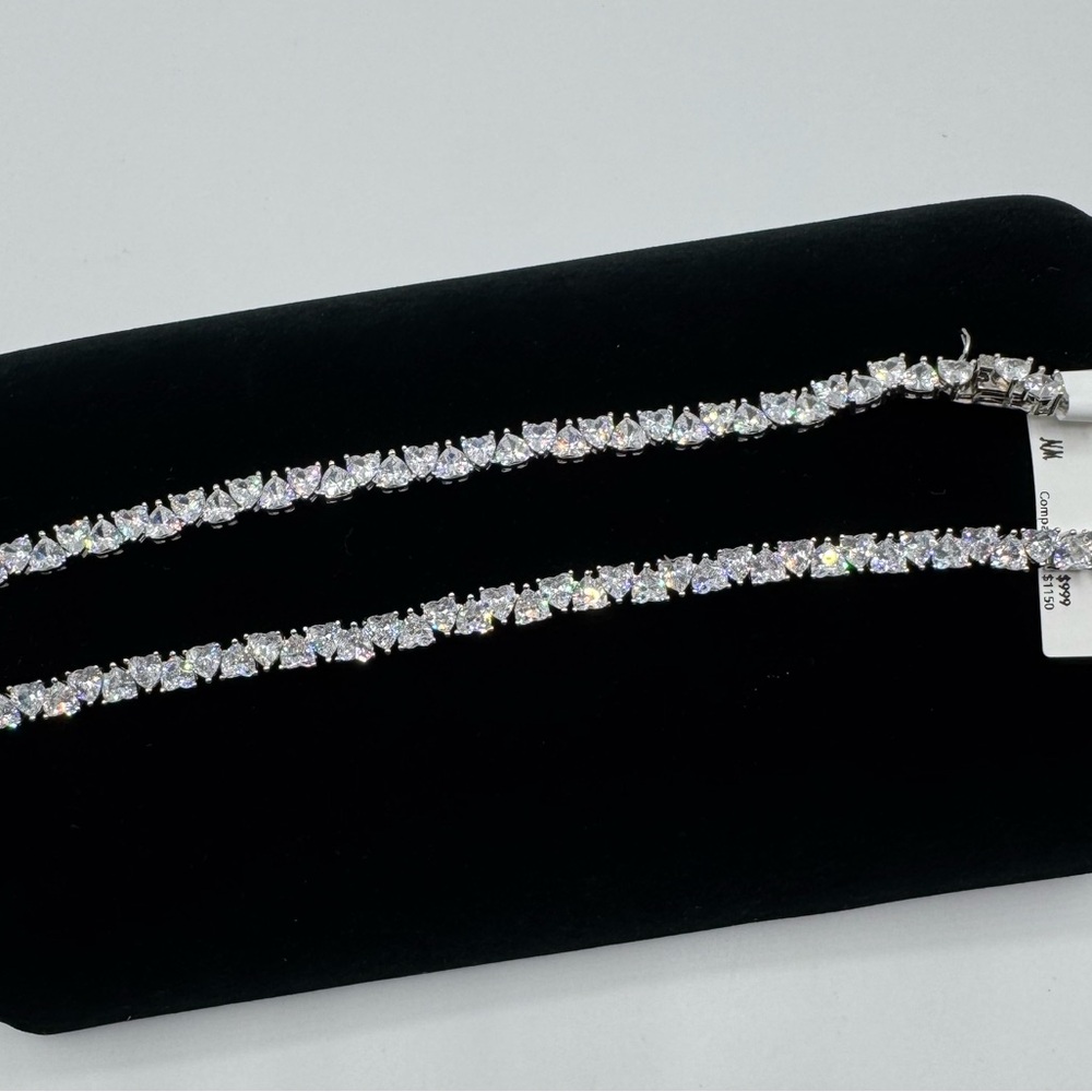14k Heart Tennis Necklace - Picture 6 of 13